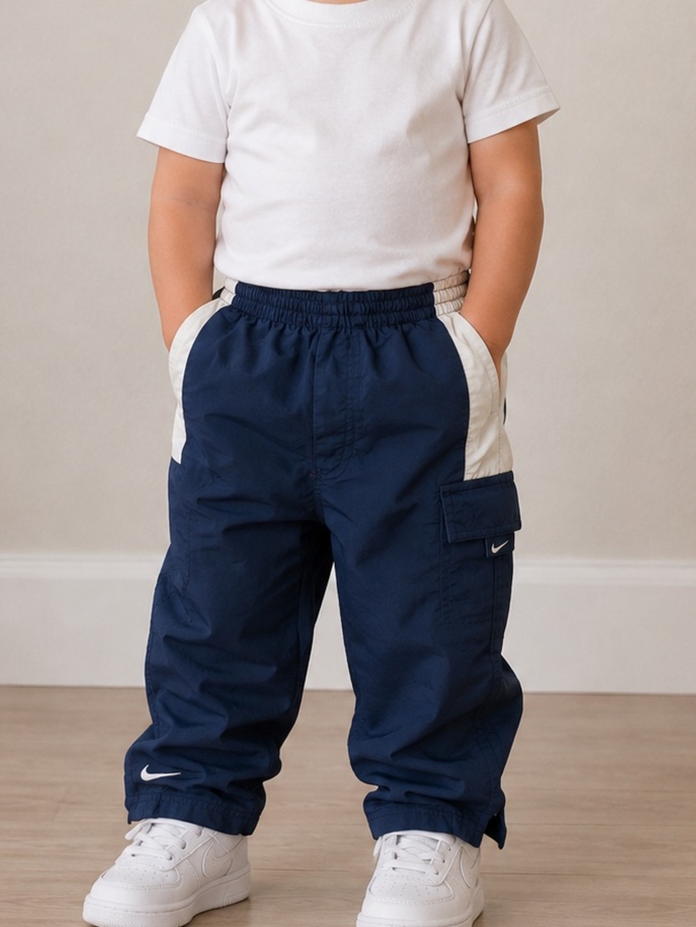 VTG Nike Track Pants Navy Fleece Lined Swoosh Athletic Joggers size 3T Y2K